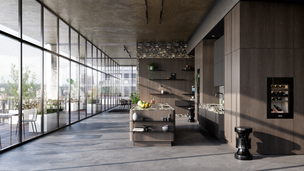 Sleek, modern kitchen with custom white cabinetry, minimalist design, and integrated appliances reflecting a cosmopolitan lifestyle