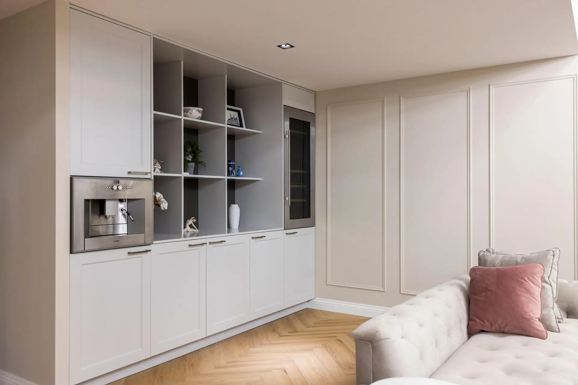 SieMatic CLASSIC framed cabinetry with integrated coffee station in a living room