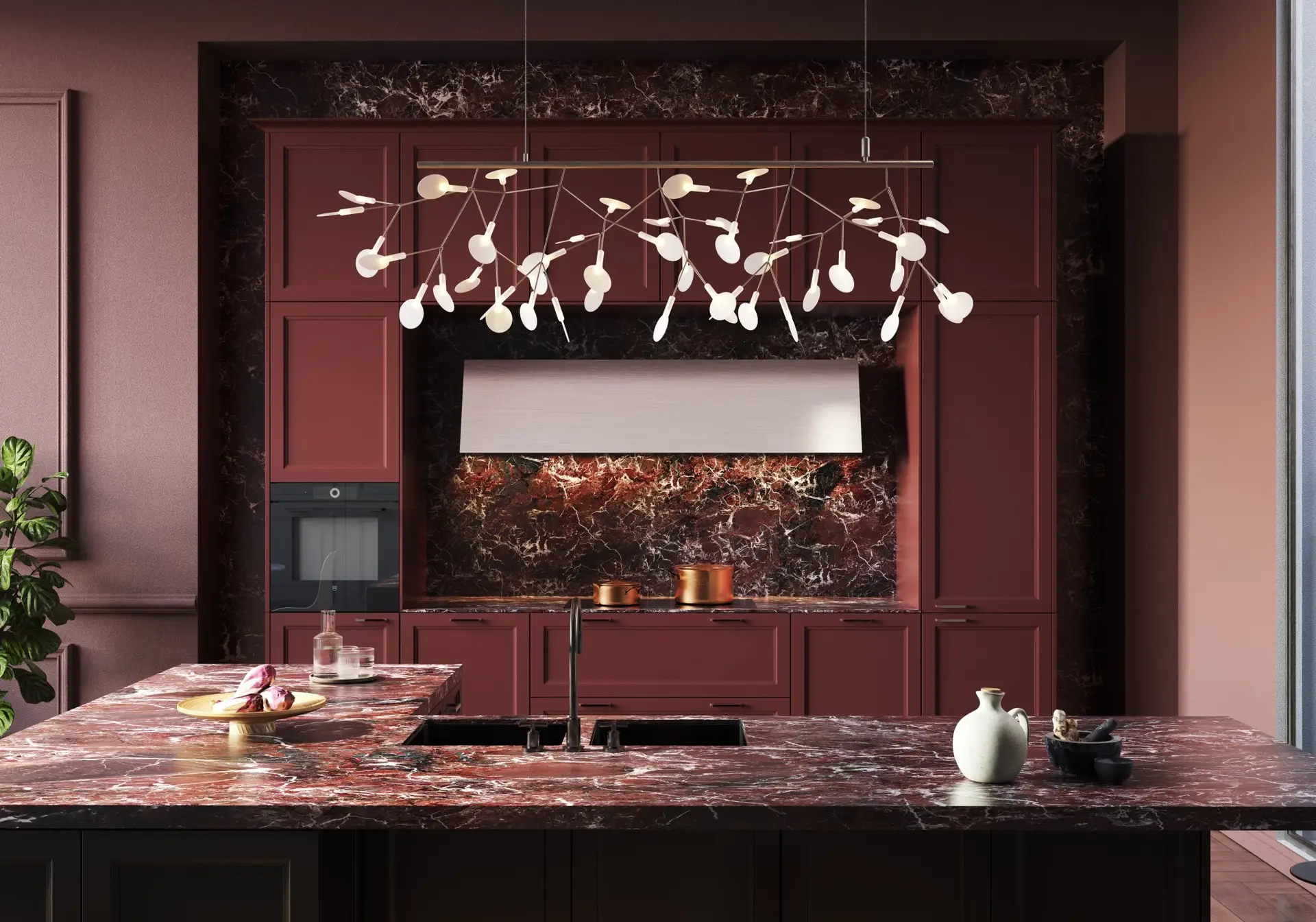 SieMatic Classic kitchen detail with rosso levanto marble backsplash