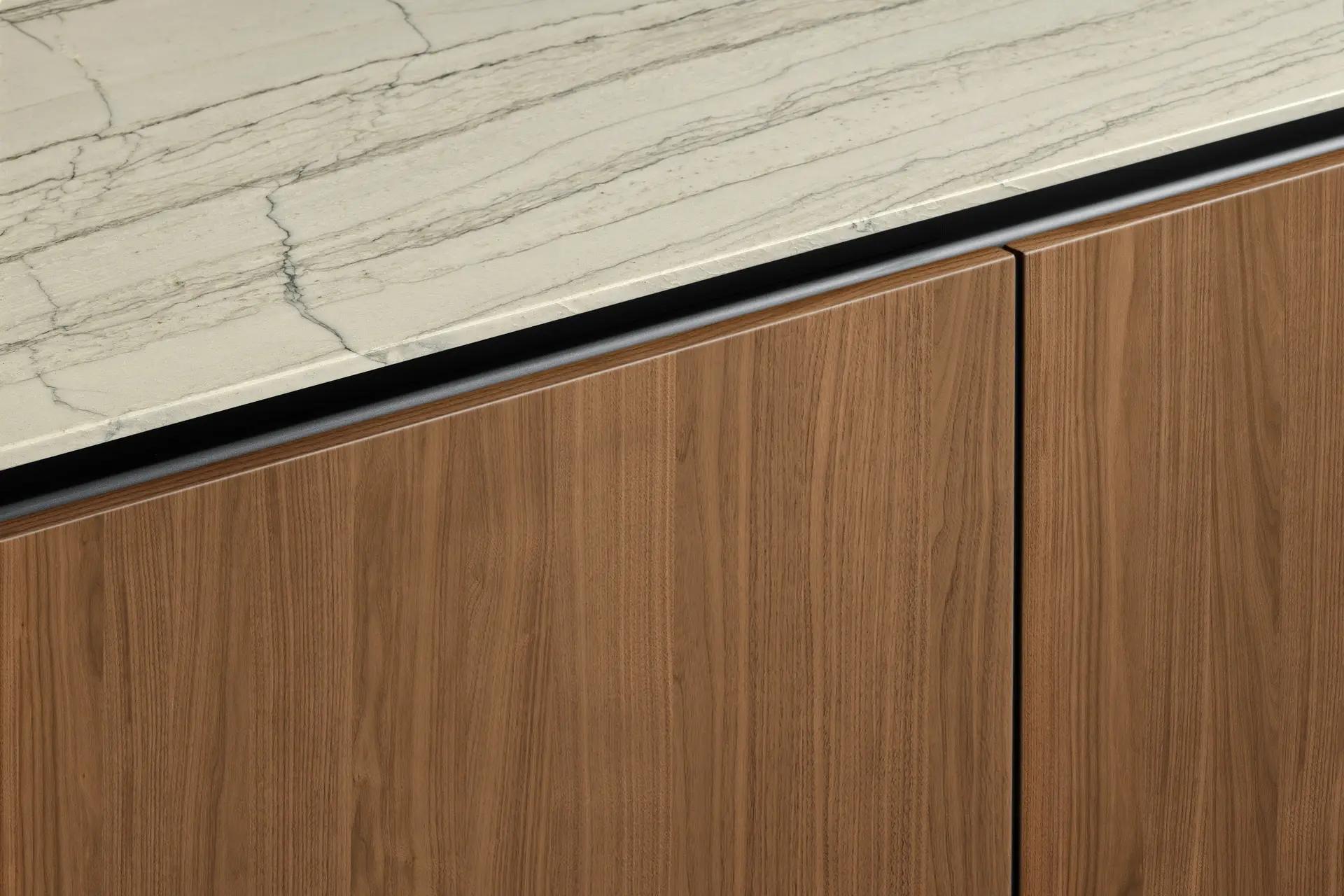 SieMatic natural walnut veneer and marble finish sample from the Inplace Studio trade sample library