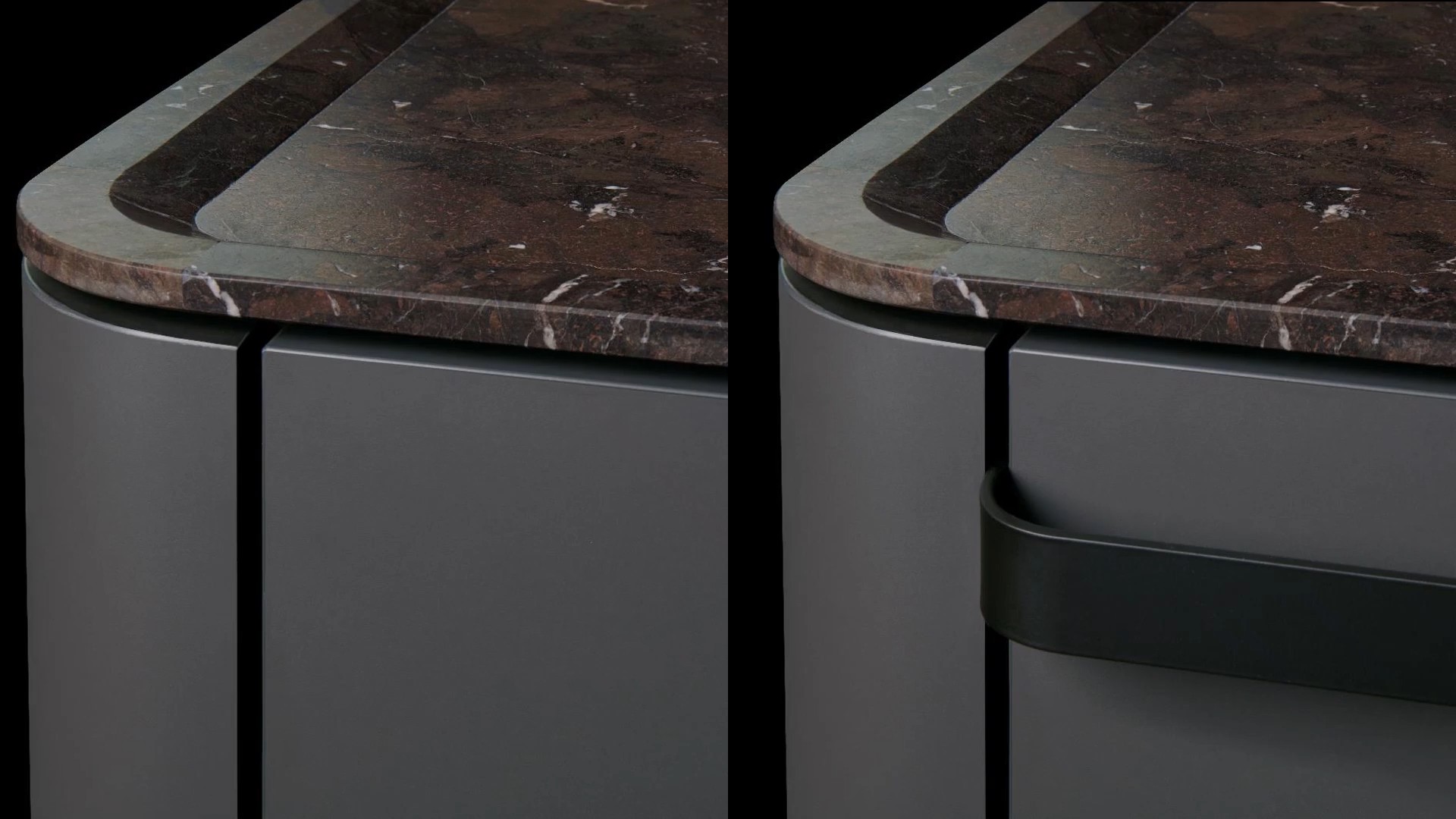 SieMatic SG6 curved cabinet corners with marble tops &mdash; signature detail