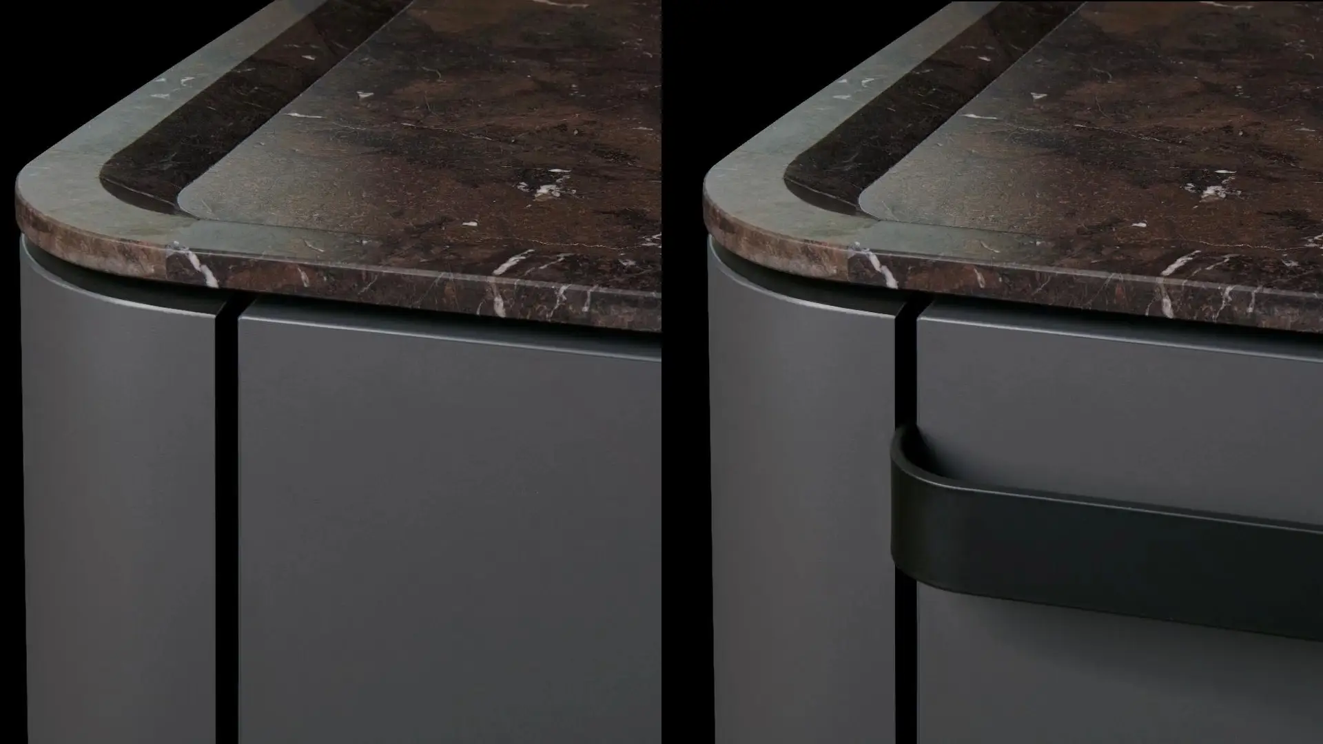 SieMatic SG6 curved cabinet corners with marble tops — signature detail