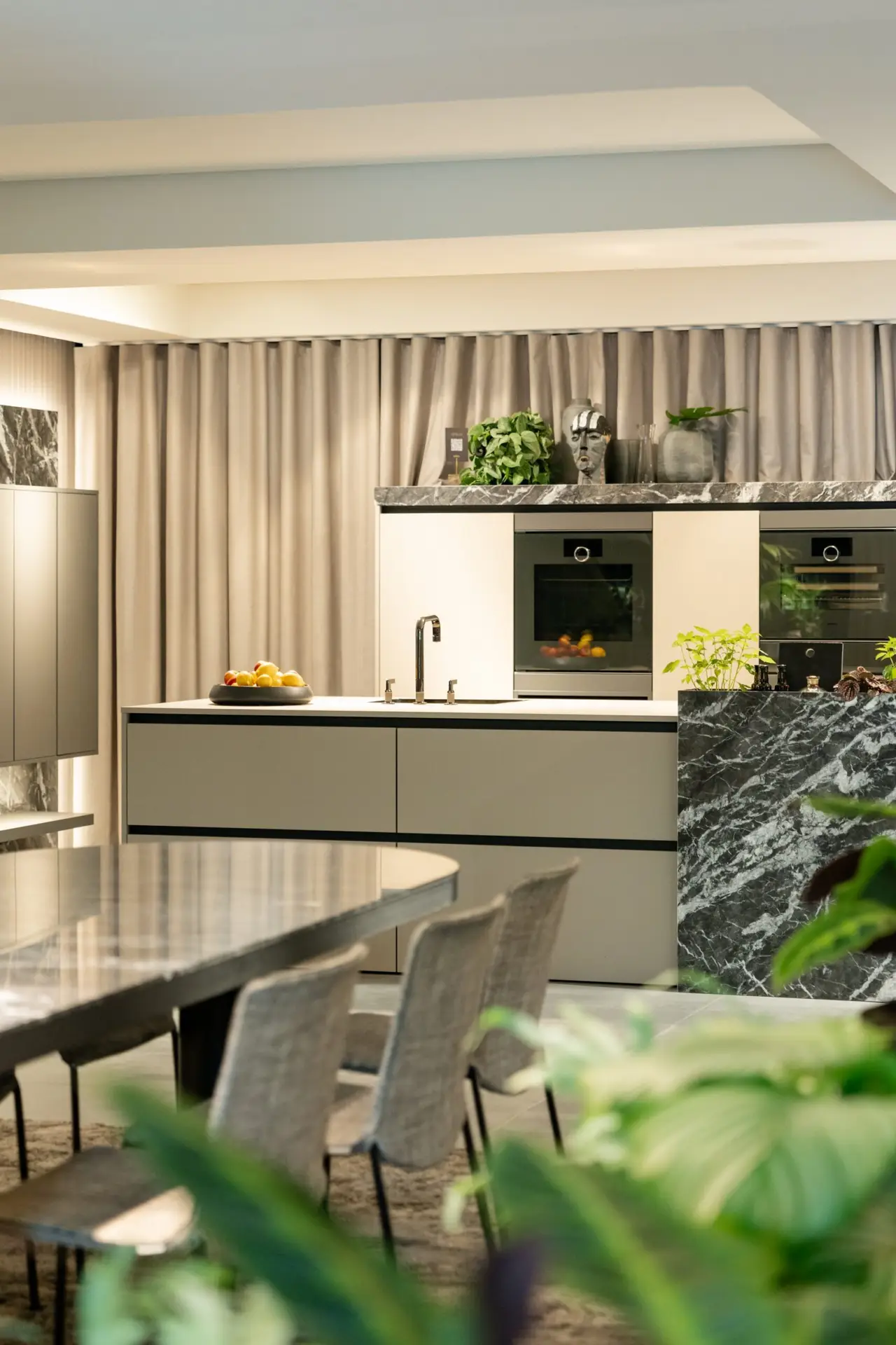 SieMatic Urban collection kitchen with marble accents and integrated appliances