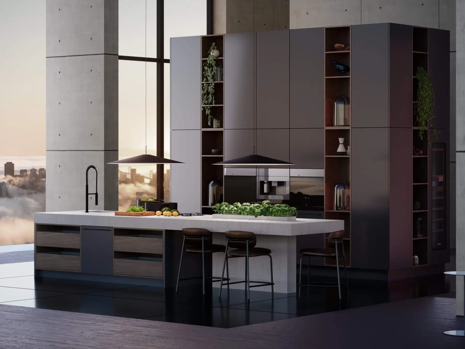SieMatic URBAN kitchen in a city penthouse with skyline views