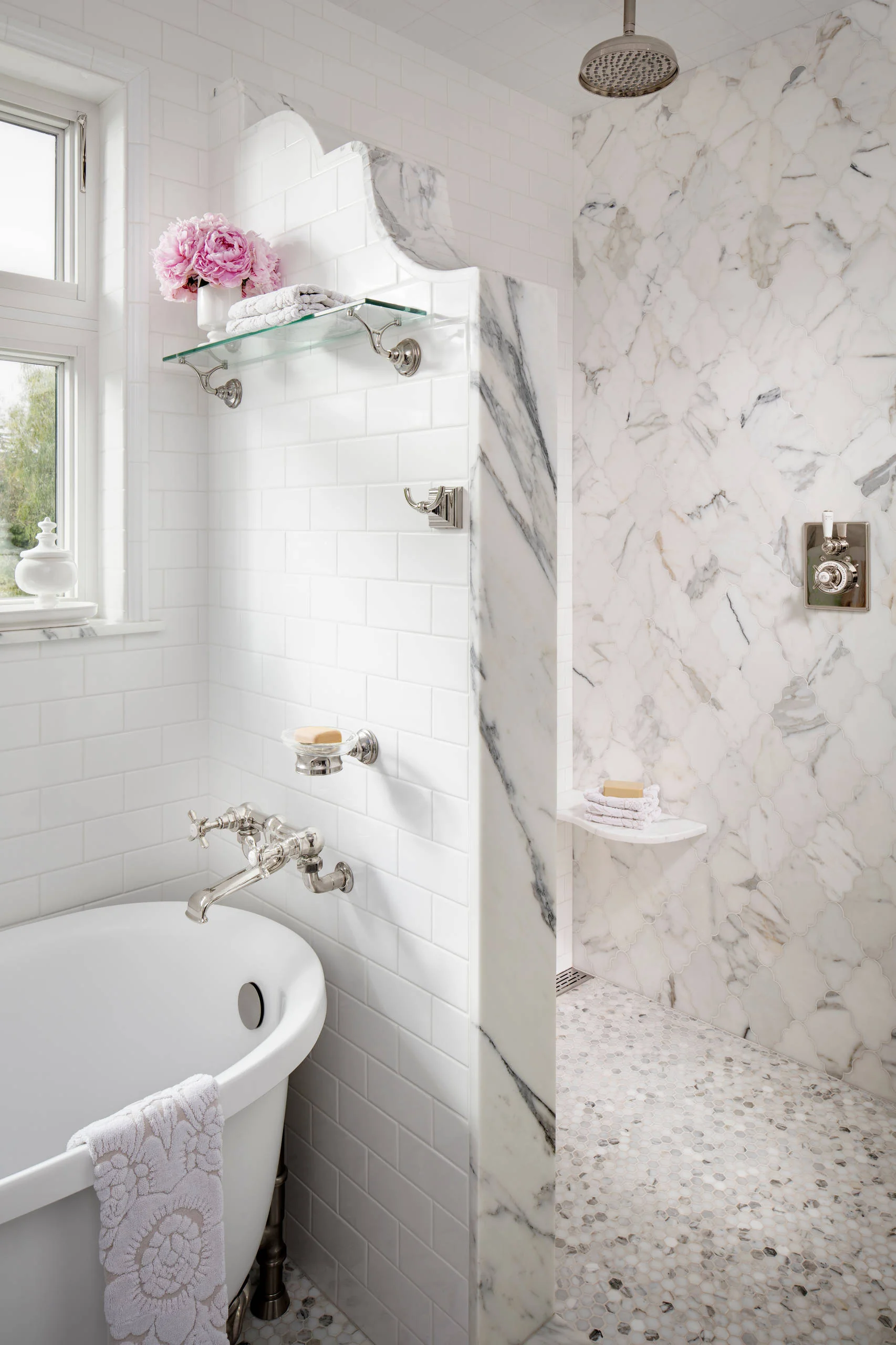 Master bathroom with luxurious marble finishes &mdash; Mission Hills, San Diego